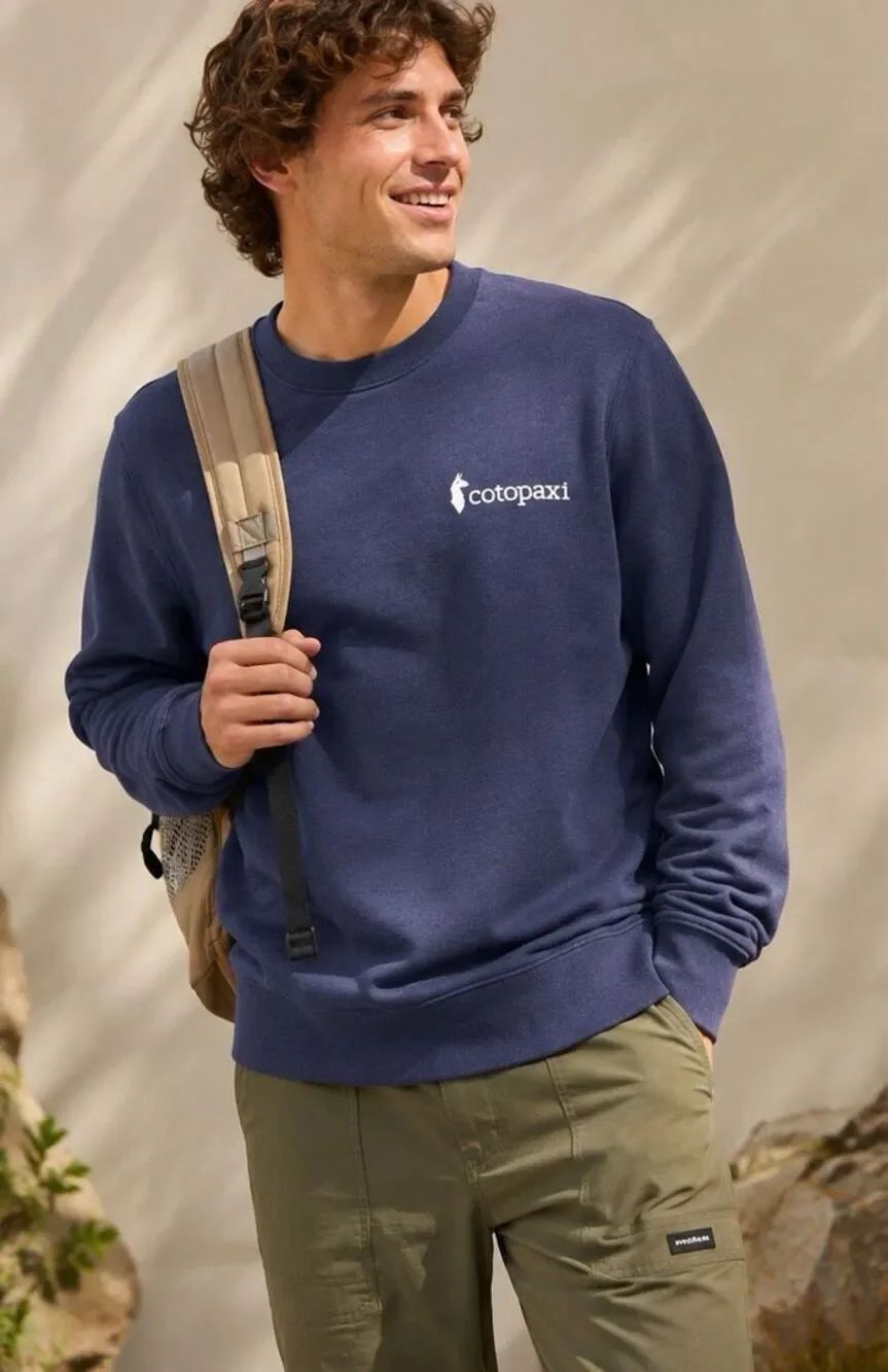 Cotopaxi Organic Cotton Fleece Crewneck Sweatshirt Navy Blue Logo Pullover Sz Sm